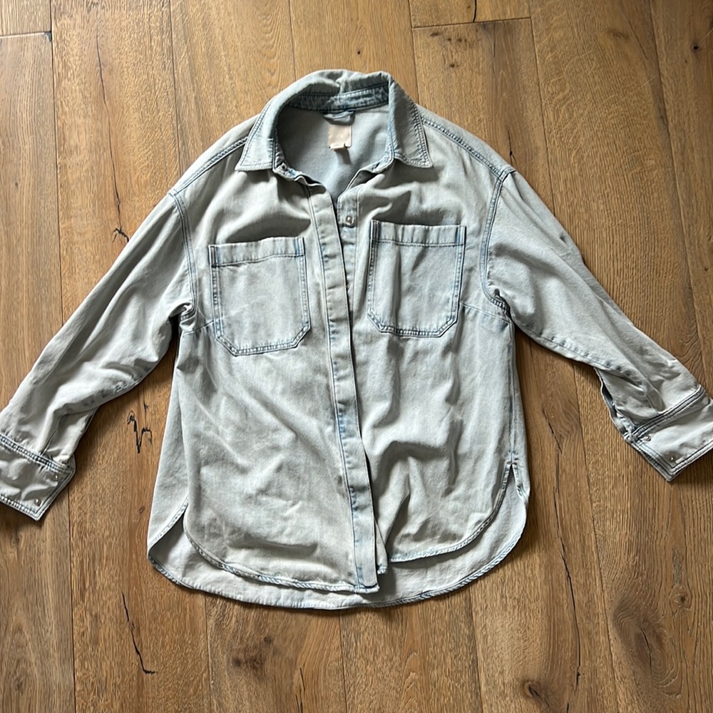 Oversized Light Wash Denim Shirt Shacket for Fall